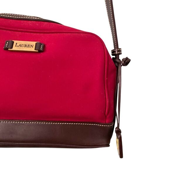 Lauren Ralph Lauren Red Velvet with Brown Trim Shoulder Bag - Picture 5 of 7